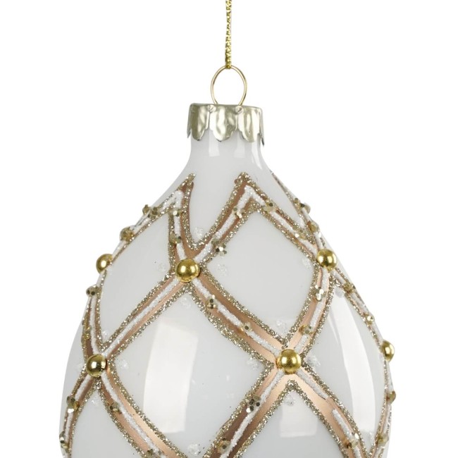 Goccia Natalizia in Vetro Bianco e Oro D.8 x H.14,5 cm