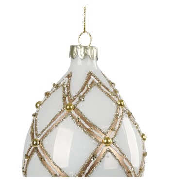 Goccia Natalizia in Vetro Bianco e Oro D.8 x H.14,5 cm