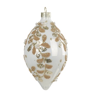 Goccia Natalizia in Vetro Bianco e Oro D.8 x H.14,5 cm