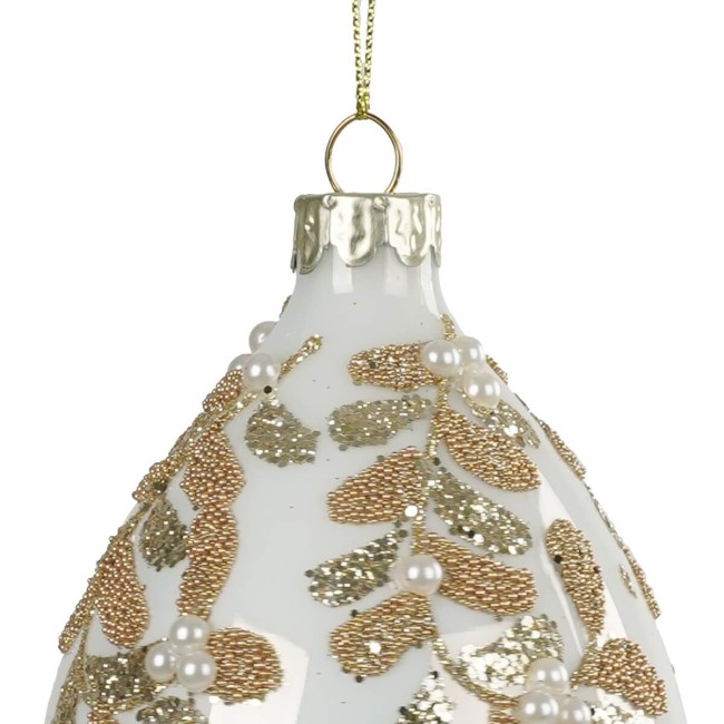 Goccia Natalizia in Vetro Bianco e Oro D.8 x H.14,5 cm