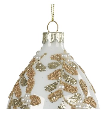 Goccia Natalizia in Vetro Bianco e Oro D.8 x H.14,5 cm