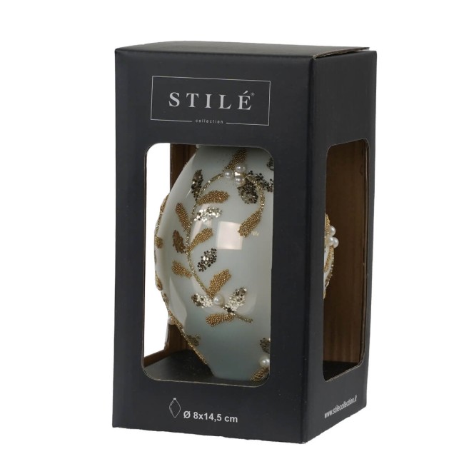 Goccia Natalizia in Vetro Bianco e Oro D.8 x H.14,5 cm