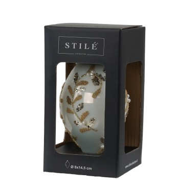 Goccia Natalizia in Vetro Bianco e Oro D.8 x H.14,5 cm