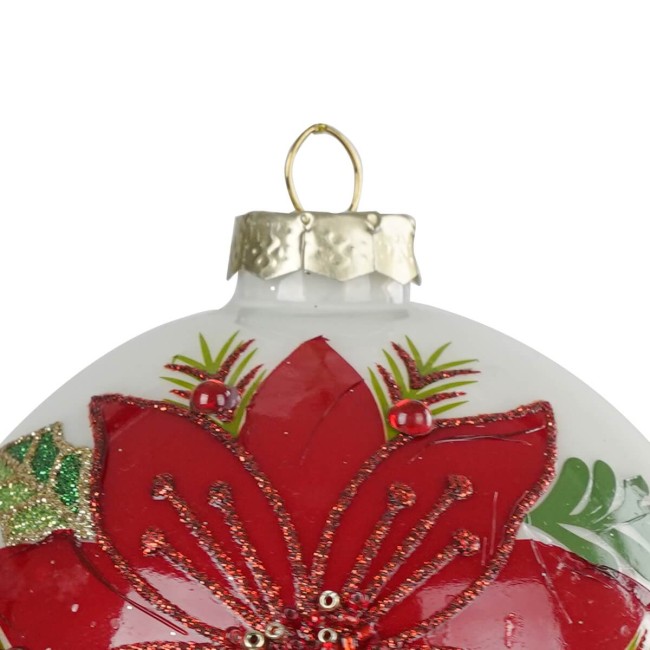 Palla Natalizia in Vetro Bianco e Rosso D.10 cm