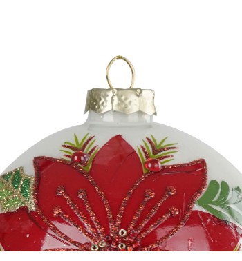 Palla Natalizia in Vetro Bianco e Rosso D.10 cm