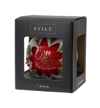 Palla Natalizia in Vetro Bianco e Rosso D.10 cm