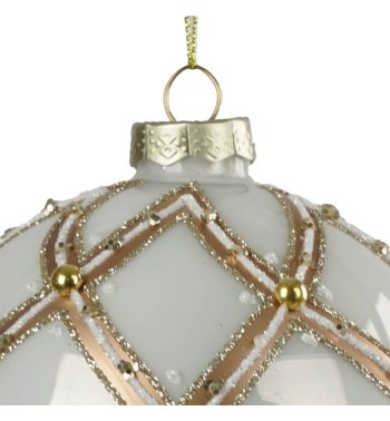 Palla Natalizia in Vetro Bianco e Oro D.10 cm