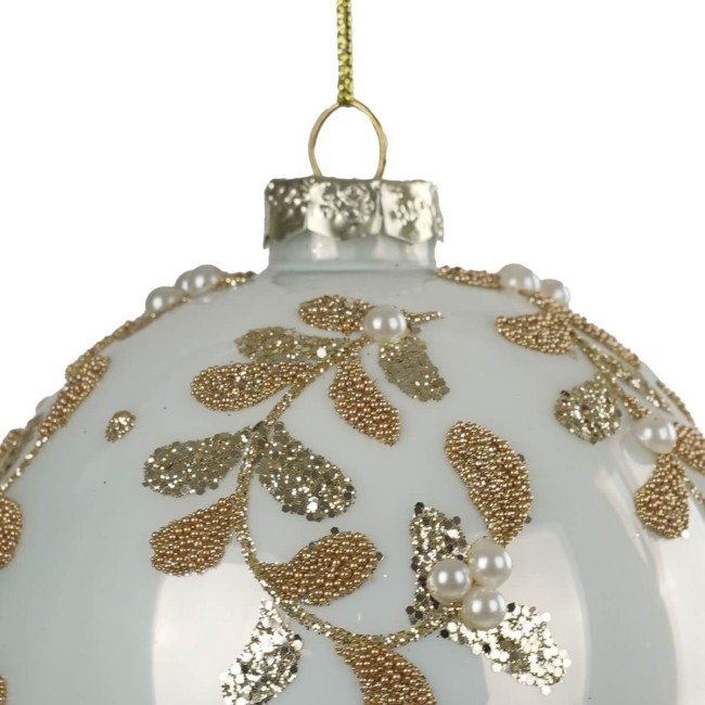 Palla Natalizia in Vetro Bianco e Oro D.10 cm