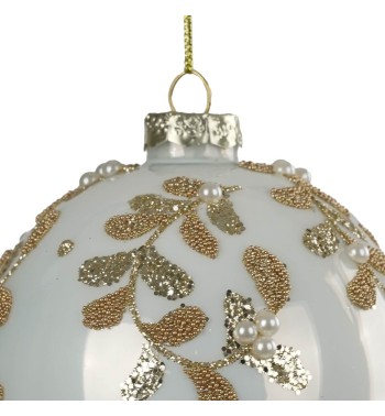 Palla Natalizia in Vetro Bianco e Oro D.10 cm