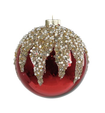 Palla Natalizia Decorata in Vetro Rosso e Oro D.10 cm