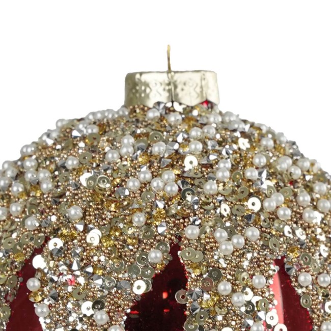 Palla Natalizia Decorata in Vetro Rosso e Oro D.10 cm