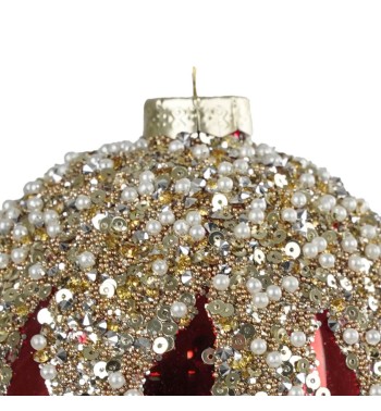 Palla Natalizia Decorata in Vetro Rosso e Oro D.10 cm