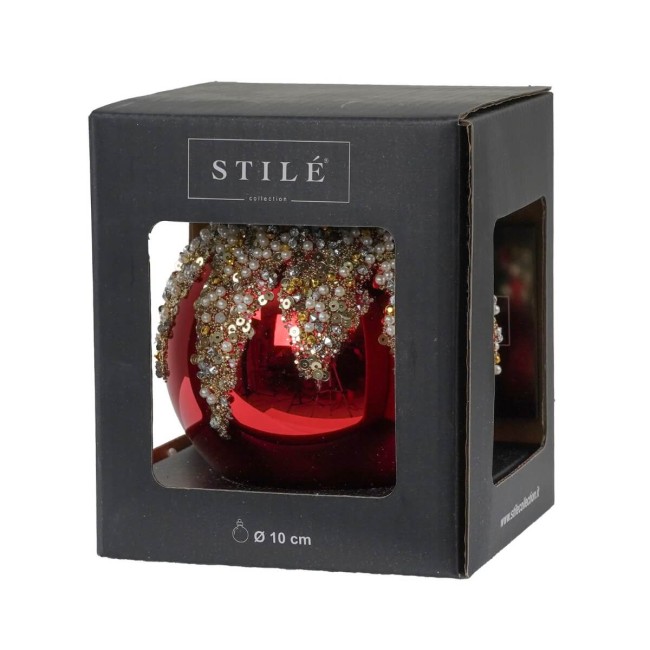 Palla Natalizia Decorata in Vetro Rosso e Oro D.10 cm