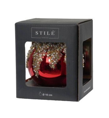 Palla Natalizia Decorata in Vetro Rosso e Oro D.10 cm