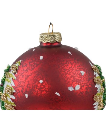 Palla Natalizia in Vetro D.10 cm con Alberi in Rilievo