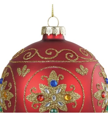 Palla di Natale in Vetro Decorata con Motivo Gioiello – 3 Misure