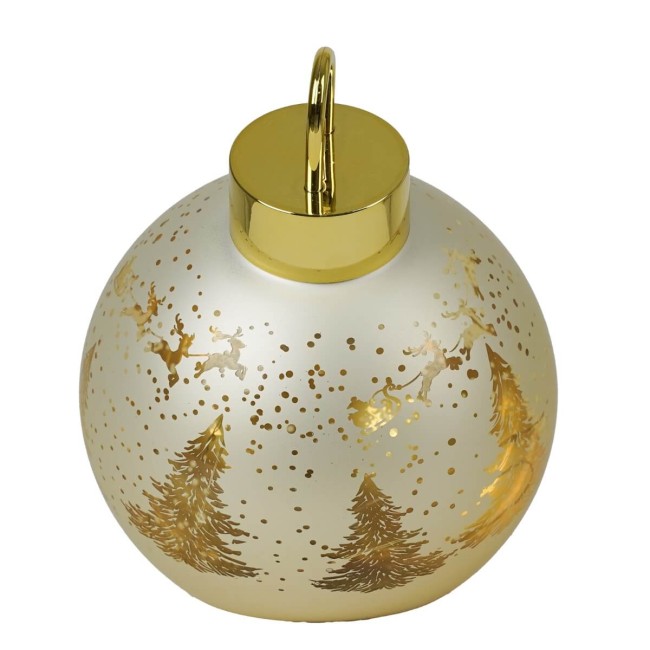 Sfera Natalizia Luminosa in Vetro con Decorazioni Dorate D.15 cm, 2 Colori