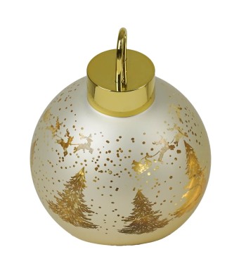 Sfera Natalizia Luminosa in Vetro con Decorazioni Dorate D.15 cm, 2 Colori