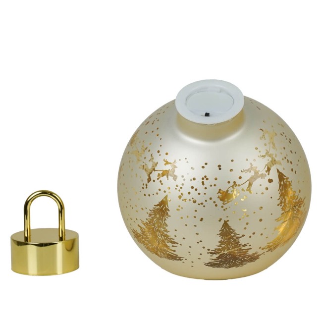 Sfera Natalizia Luminosa in Vetro con Decorazioni Dorate D.15 cm, 2 Colori