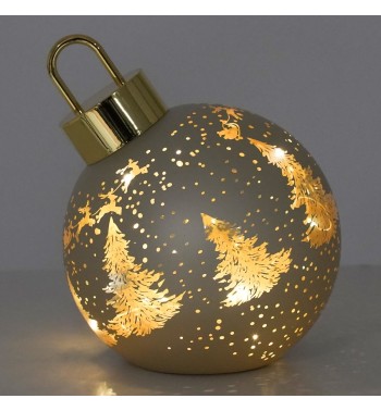 Sfera Natalizia Luminosa in Vetro con Decorazioni Dorate D.15 cm, 2 Colori