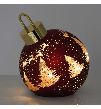 Sfera Natalizia Luminosa in Vetro con Decorazioni Dorate D.15 cm, 2 Colori