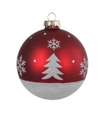 Pallina di Natale Rossa e Bianca in Vetro con Decorazioni 2 Misure