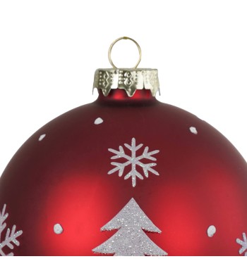 Pallina di Natale Rossa e Bianca in Vetro con Decorazioni 2 Misure