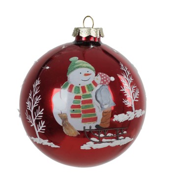 Pallina di Natale in Vetro con Pupazzo di Neve 2 Misure