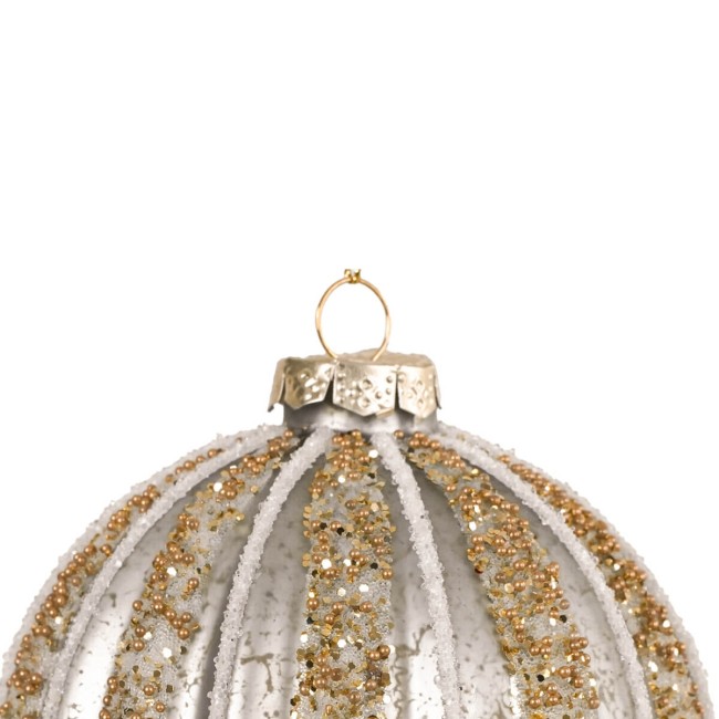Pallina di Natale in Vetro con Righe Glitter Oro 2 Misure