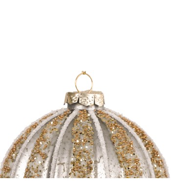 Pallina di Natale in Vetro con Righe Glitter Oro 2 Misure
