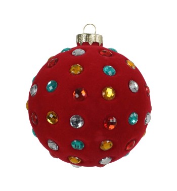 Pallina di Natale in Vetro con Rivestimento in Velluto Rosso 2 Misure