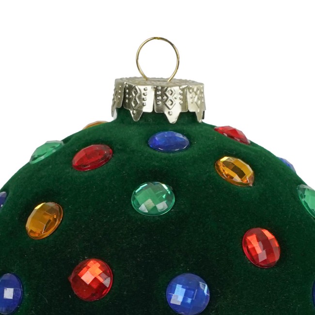 Pallina di Natale in Vetro Rivestita in Velluto Verde 2 Misure