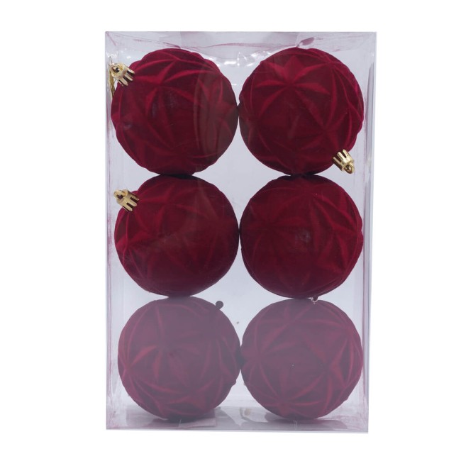Palle di Natale in Plastica e Velluto D.8 cm Conf. da 6 Pz
