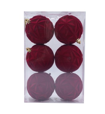 Palle di Natale in Plastica e Velluto D.8 cm Conf. da 6 Pz