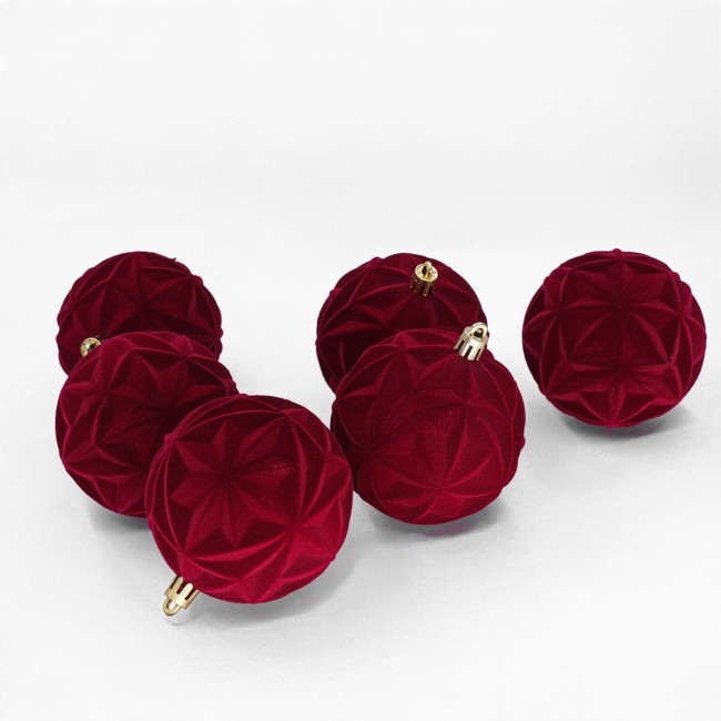 Palle di Natale in Plastica e Velluto D.8 cm Conf. da 6 Pz