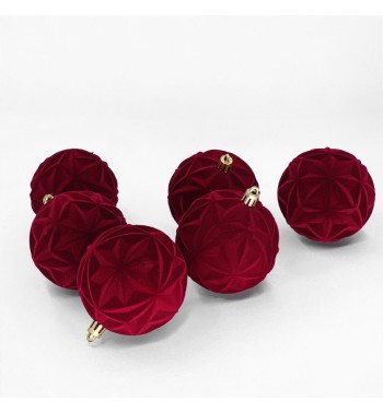 Palle di Natale in Plastica e Velluto D.8 cm Conf. da 6 Pz