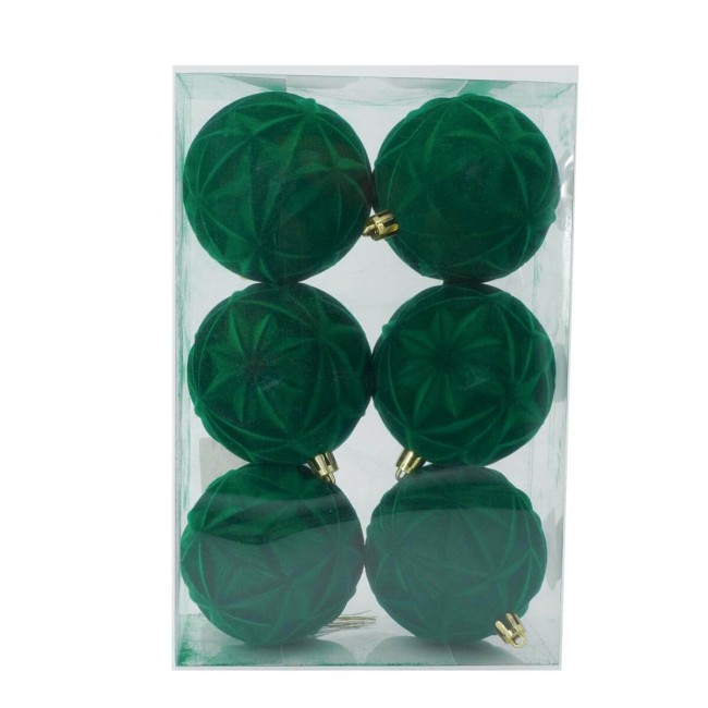 Palle di Natale in Plastica e Velluto D.8 cm Conf. da 6 Pz