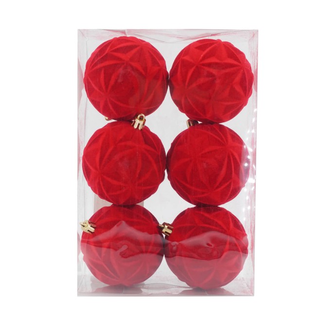 Palle di Natale in Plastica e Velluto D.8 cm Conf. da 6 Pz