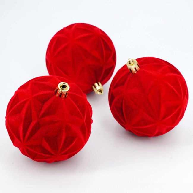 Palle di Natale in Plastica e Velluto D.8 cm Conf. da 6 Pz