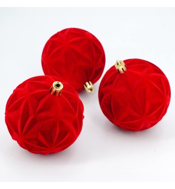 Palle di Natale in Plastica e Velluto D.8 cm Conf. da 6 Pz