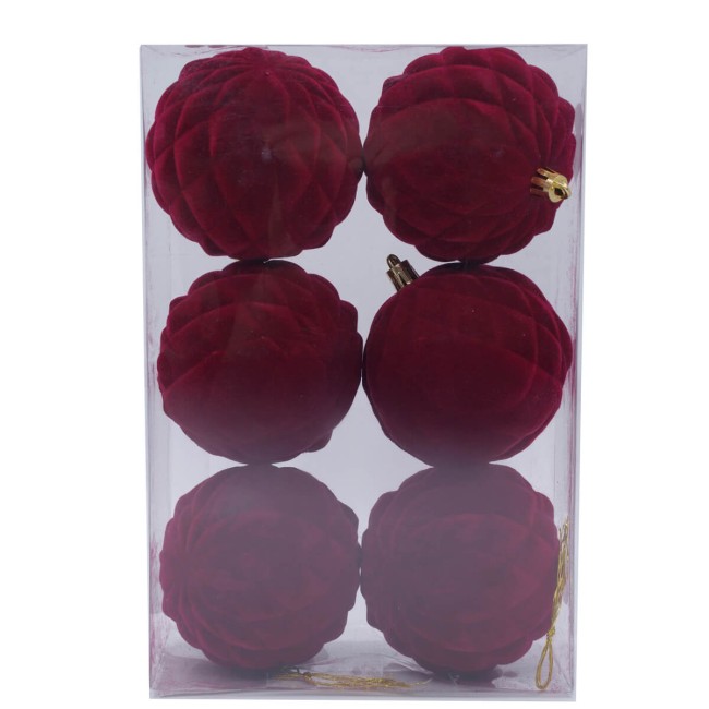 Palle di Natale in Plastica e Velluto D.8 cm Conf. da 6 Pz
