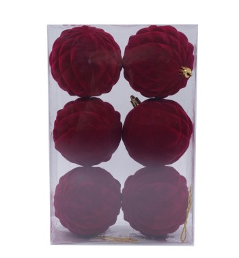 Palle di Natale in Plastica e Velluto D.8 cm Conf. da 6 Pz