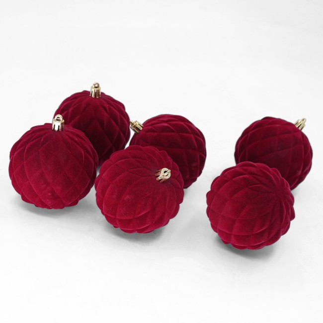 Palle di Natale in Plastica e Velluto D.8 cm Conf. da 6 Pz