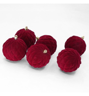 Palle di Natale in Plastica e Velluto D.8 cm Conf. da 6 Pz