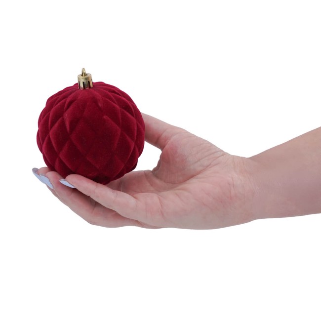 Palle di Natale in Plastica e Velluto D.8 cm Conf. da 6 Pz