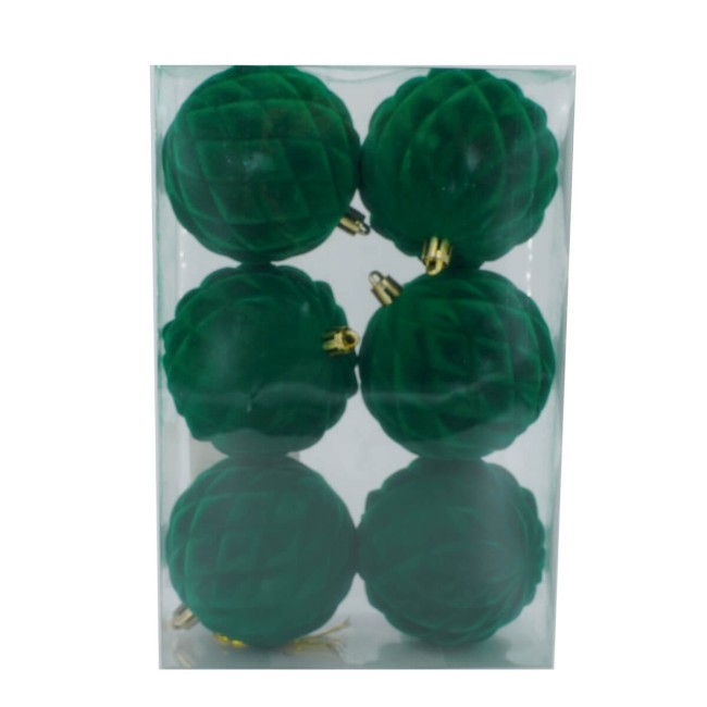 Palle di Natale in Plastica e Velluto D.8 cm Conf. da 6 Pz