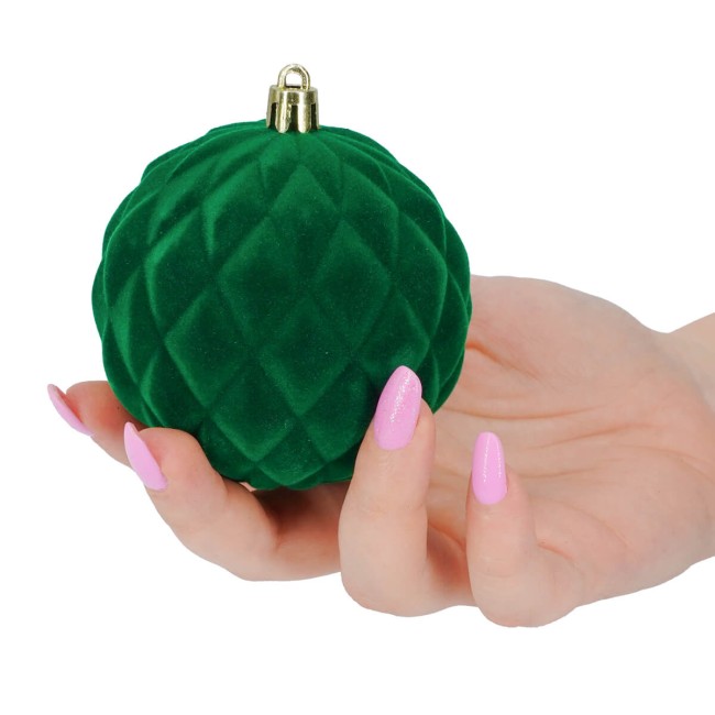 Palle di Natale in Plastica e Velluto D.8 cm Conf. da 6 Pz