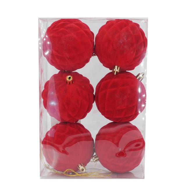Palle di Natale in Plastica e Velluto D.8 cm Conf. da 6 Pz