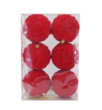 Palle di Natale in Plastica e Velluto D.8 cm Conf. da 6 Pz