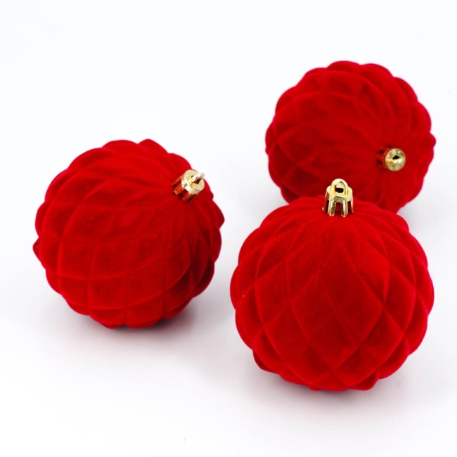 Palle di Natale in Plastica e Velluto D.8 cm Conf. da 6 Pz